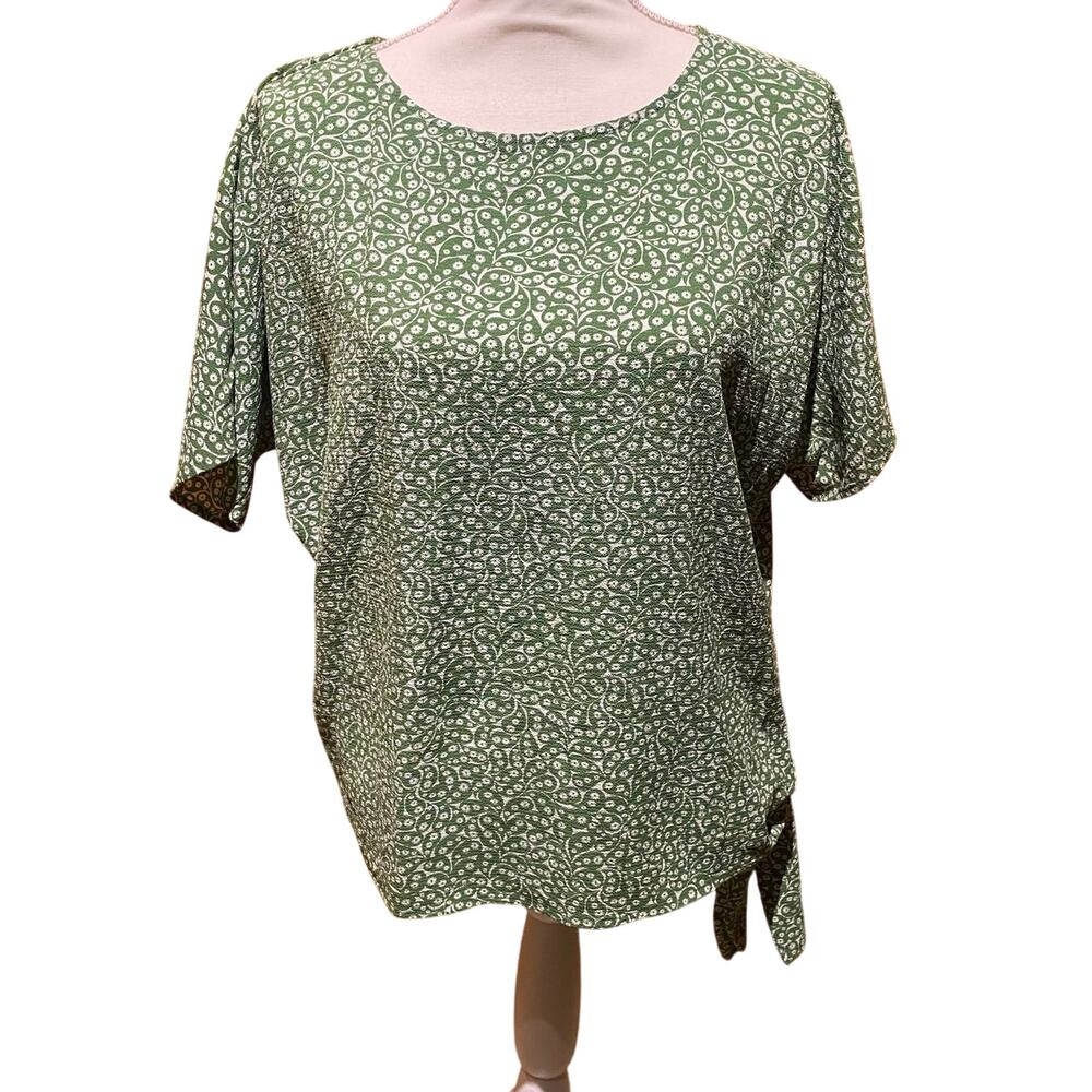 Michael Kors Size XSmall Cottagecore Green White Flowers Side Tie casual blouses